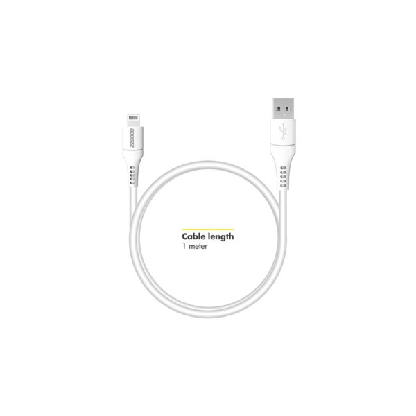 Accezz Câble Lightning vers USB iPhone 13 Pro - Certifié MFi - 1 mètre - Blanc