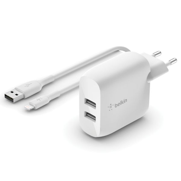 Belkin Boost↑Charge™ Dual USB Wall Charger iPhone 8 + câble Lightning - 24W - Blanc