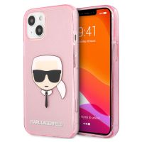 Karl Lagerfeld Coque arrière Karl's Head Silicone Glitter iPhone 13 Mini - Transparent Rose