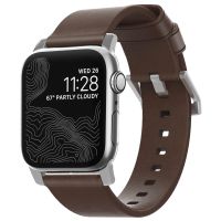 Nomad Bracelet en cuir moderne Apple Watch Series 1-9 / SE - 38/40/41 mm / Series 10 - 42 mm - Marron/Argent