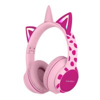 imoshion Kids Unicorn LED Light Bluetooth Casque - Casque pour enfants avec limiteur de décibels - Casque sans fil + câble AUX - Pink / Hot Pink