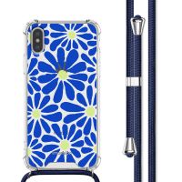 iMoshion Coque Design avec cordon iPhone Xs / X - Cobalt Blue Flowers Connect