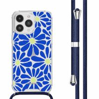 iMoshion Coque Design avec cordon iPhone 14 Pro - Cobalt Blue Flowers Connect