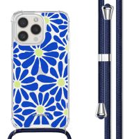 iMoshion Coque Design avec cordon iPhone 15 Pro - Cobalt Blue Flowers Connect