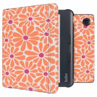 imoshion Design Slim Hard Sleepcover avec support Kobo Libra Colour - Orange Flowers Connect