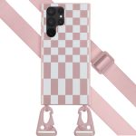 Selencia ﻿Coque design en silicone avec cordon amovible Samsung Galaxy S22 Ultra - Irregular Check Sand Pink