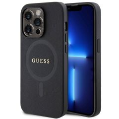 Guess Coque arrière Saffiano MagSafe iPhone 15 Pro Max - Noir