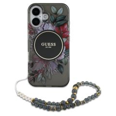 Guess MagSafe IML Flowers Case avec beads strap iPhone 16 - Black