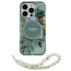 Guess MagSafe IML Flowers Case avec beads strap iPhone 16 Pro - Green