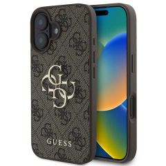 Guess Coque 4G Metal Logo iPhone 16 - Brun