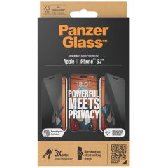 PanzerGlass ﻿Protection d'écran Privacy Ultra-Wide Fit Anti-bactérienne avec applicateur iPhone 15 Plus