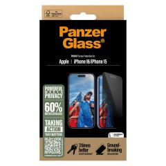 PanzerGlass ﻿Protection d'écran Privacy Ultra-Wide Fit Anti-bactérienne avec applicateur iPhone 16