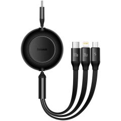 Baseus Bright Mirror 2 Series - Câble de charge rapide rétractable 3-en-1 - USB-C vers USB-C / Lightning / Micro USB - 100 Watt - Noir