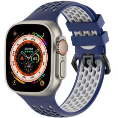 imoshion ﻿Boucle de bracelet de sport en silicone Apple Watch Series 1-10 / SE / Ultra (2) - 42/44/45/46/49 mm - Bleu foncé / Blanc