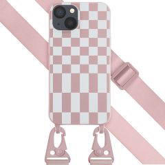 Selencia ﻿Coque design en silicone avec cordon amovible iPhone 13 - Irregular Check Sand Pink