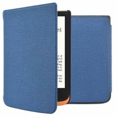 iMoshion Étui de liseuse portefeuille Canvas Sleepcover pour Pocketbook Touch Lux 5 / HD 3 / Basic Lux 4 / Vivlio Lux 5 - Bleu foncé