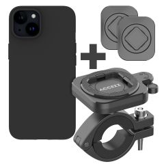 Accezz EasyLock Support de téléphone pour vélo - Avec coque iPhone 15 - Aluminium - Rotation à 360 degrés - Noir