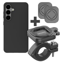 Accezz EasyLock Support de téléphone pour vélo - Avec coque Samsung Galaxy S24 - Aluminium - Rotation à 360 degrés - Noir