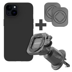 Accezz EasyLock Support de téléphone de voiture - Avec coque iPhone 15 - Grille de ventilation - Rotation à 360 degrés - Noir