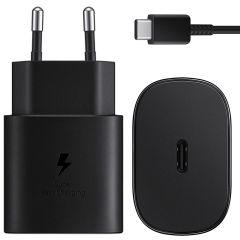 Samsung Original câble USB-C vers USB-C - 1.8 meter - 25 Watt - Noir + Original l'Adapteur de charge radpide USB-C emballage d'usine - 25 Watt - Noir