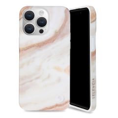 Selencia Aurora Coque Fashion iPhone 15 Pro Max - Coque durable - 100% recyclée - Marbre Blanc