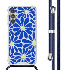 imoshion Coque Design avec cordon Samsung Galaxy A14 (5G/4G) - Cobalt Blue Flowers Connect