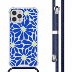 iMoshion Coque Design avec cordon iPhone 12 (Pro) - Cobalt Blue Flowers Connect