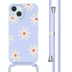 imoshion Coque design en silicone avec cordon iPhone 15 - Lila Flower Distance