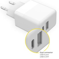 Accezz Wall Charger iPhone 6 Plus - Chargeur - Connexion USB-C et USB - Power Delivery - 20 Watt - Blanc