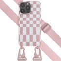 Selencia ﻿Coque design en silicone avec cordon amovible iPhone 14 Pro Max - Irregular Check Sand Pink