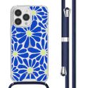 iMoshion Coque Design avec cordon iPhone 13 Pro - Cobalt Blue Flowers Connect