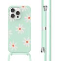 imoshion Coque design en silicone avec cordon iPhone 15 Pro - Green Flower Distance